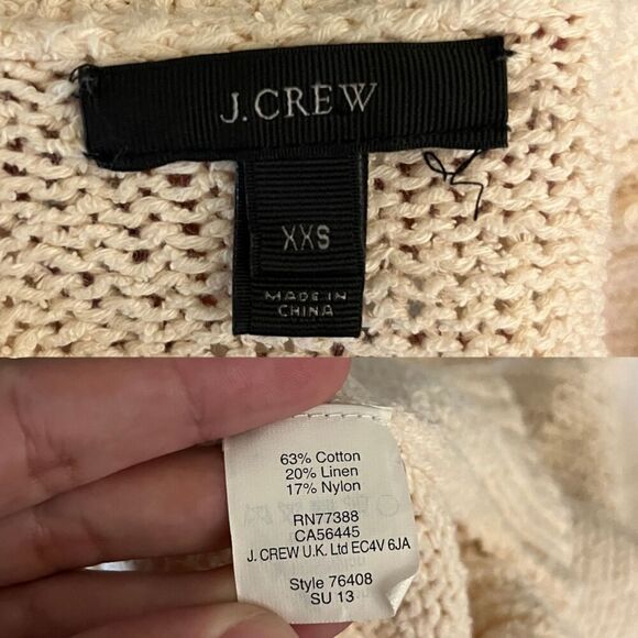 J. Crew Women's Size XXS Cream Linen Jeweled Medallion Knit Crewneck Sweater Top - Picture 3 of 13